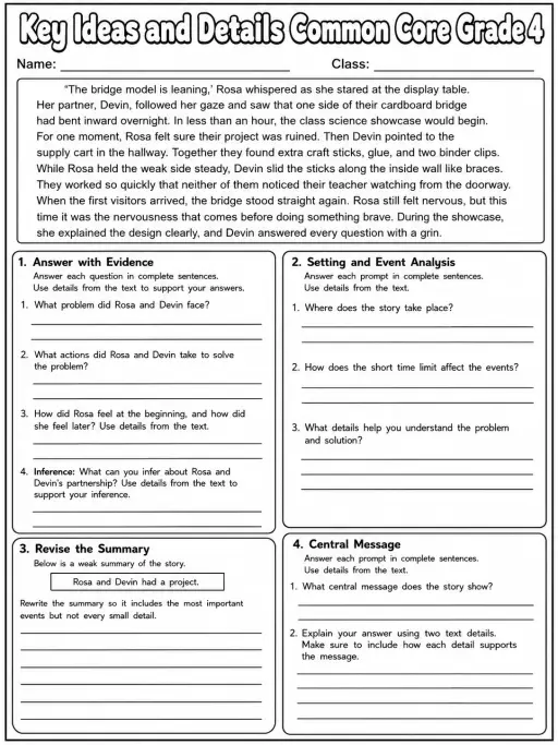 Key Ideas and Details Common Core Grade 4
