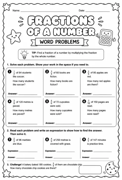 Fractions of a number: word problems