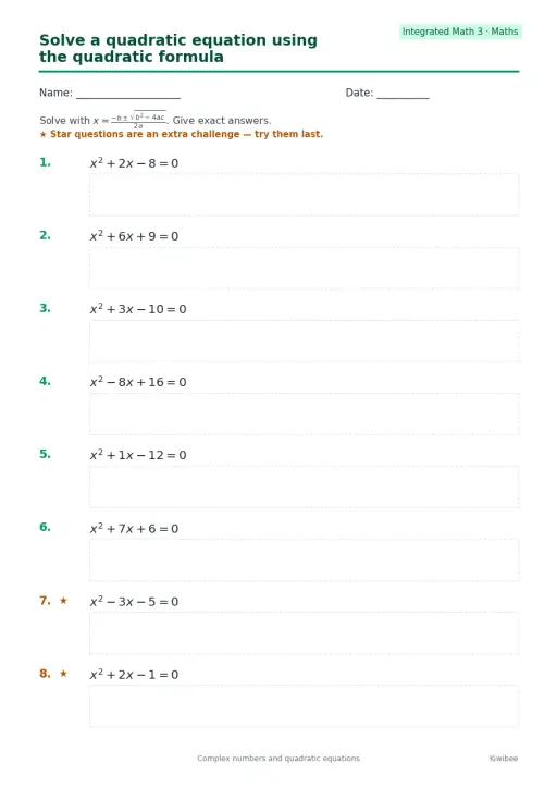 Solve a quadratic equation using the quadratic formula