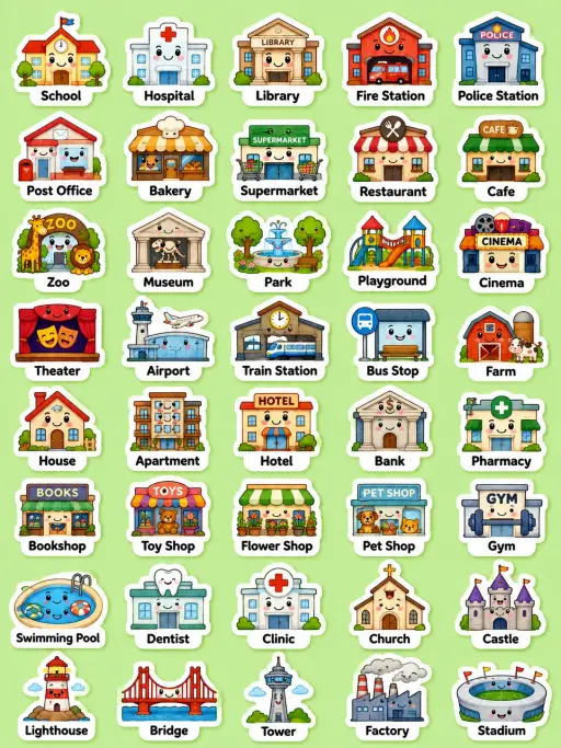 Places Around Town Printable Sticker Sheet