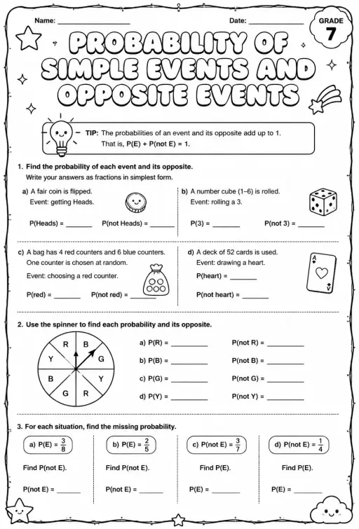 Probability of simple events and opposite events