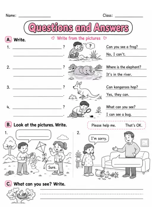 Questions And Answers | Grade 1 English Language Arts Worksheet