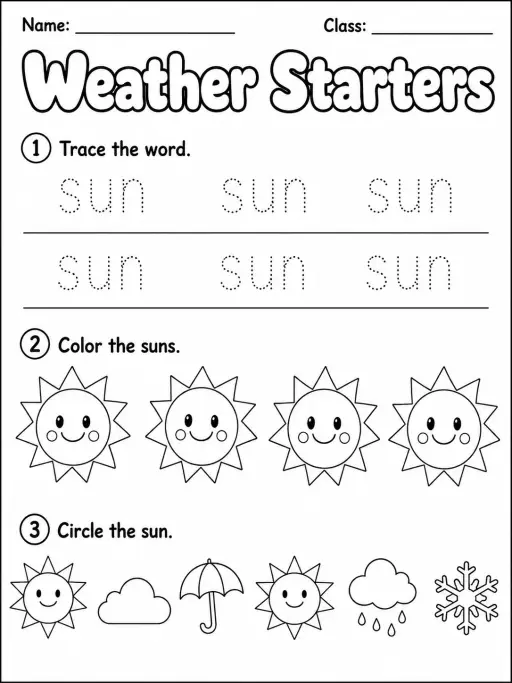 Weather Starters Vocabulary Worksheet Pack