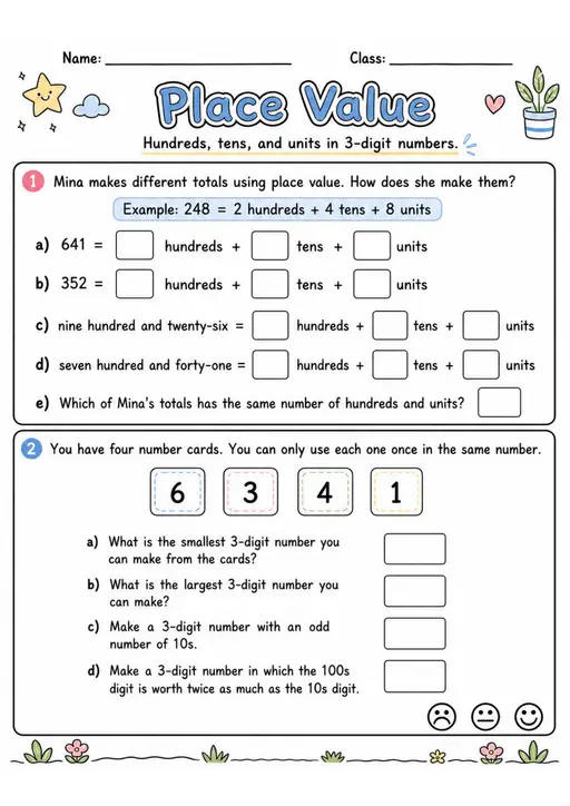 Place Value - Grade 3 Math Worksheet - grade 3 Printable independent practice