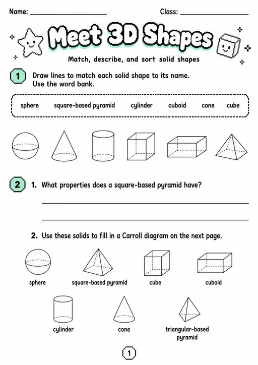 Meet 3D Shapes - Grade 3 Math Worksheet