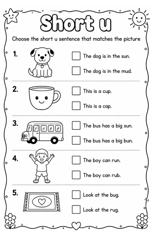 Choose the short u sentence that matches the picture