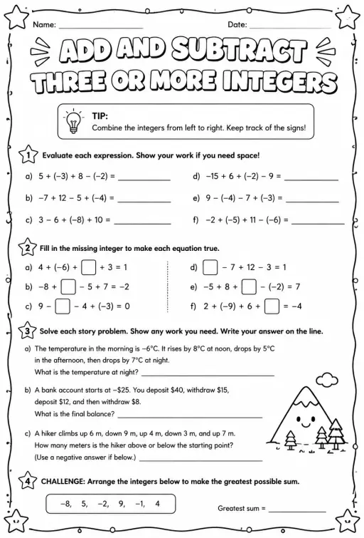 Add and subtract three or more integers