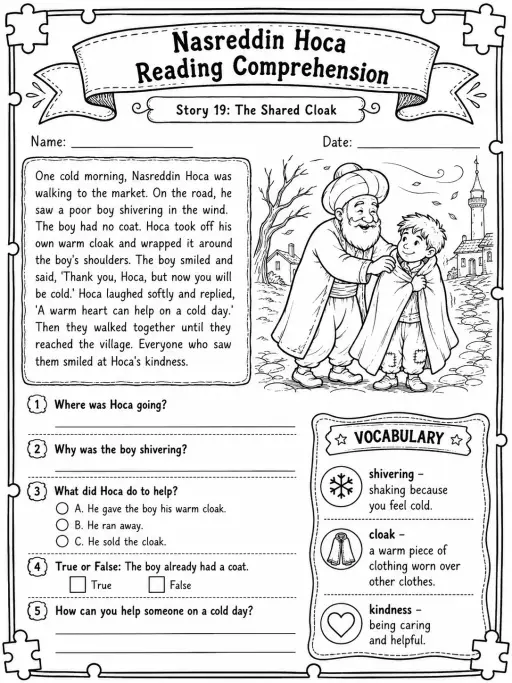 Nasreddin Hoca Reading Comprehension: The Shared Cloak