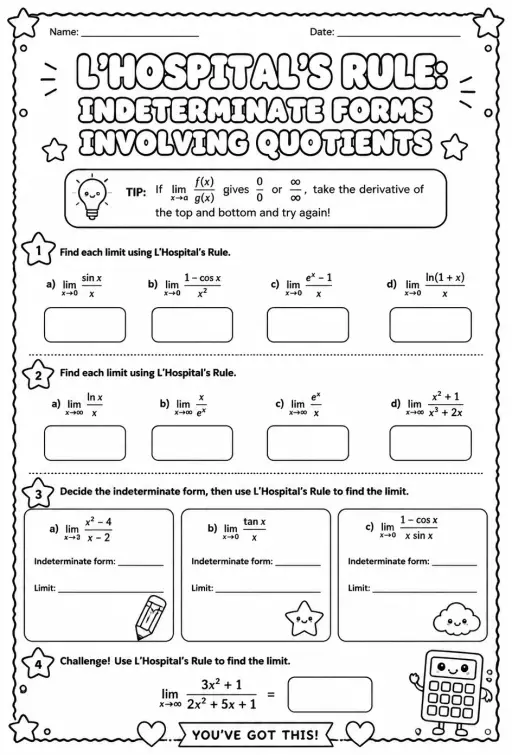 L'Hospital's rule: indeterminate forms involving quotients