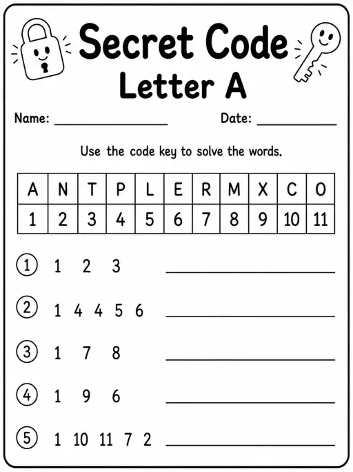 Kindergarten Secret Code Alphabet Worksheet Pack - Set 1
