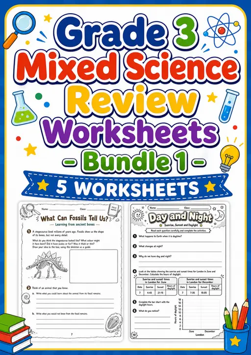 Grade 3 Mixed Science Review Worksheets - Pack 1