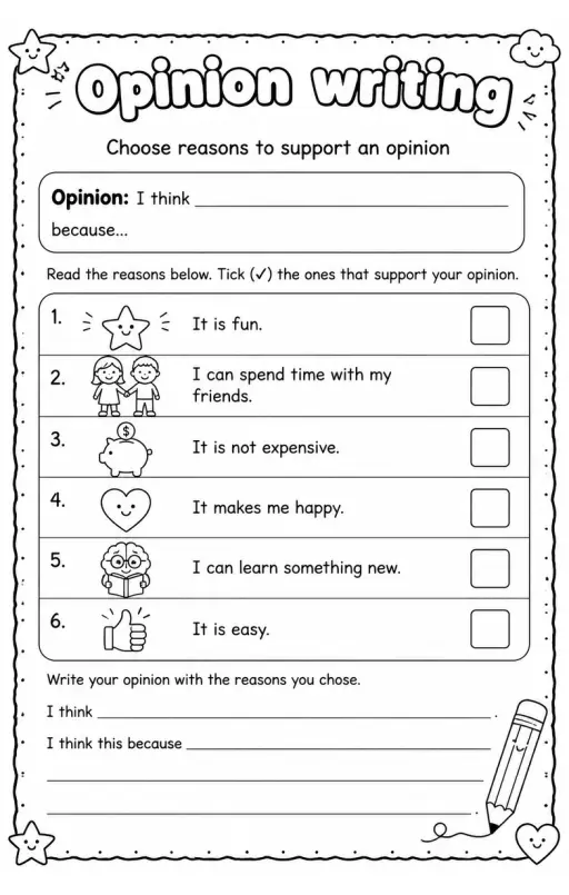 Choose reasons to support an opinion