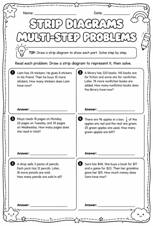 Use strip diagrams to represent and solve multi-step word problems
