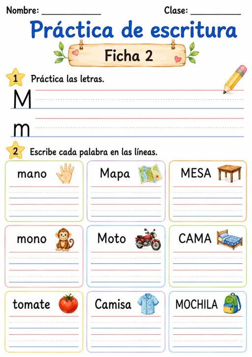 Spanish Letter M Phonics Worksheets Pack