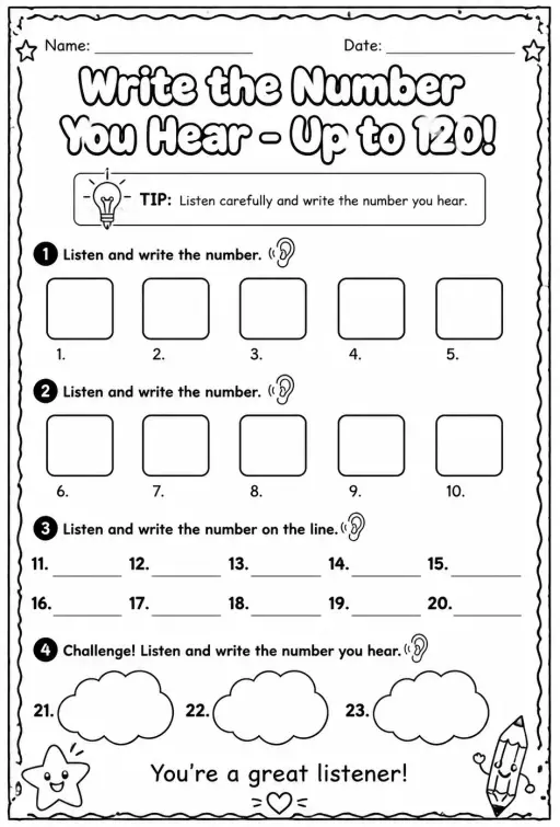 Write the number you hear - up to 120