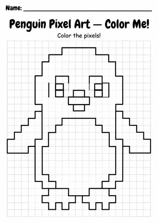 Penguin Pixel Art Coloring Page