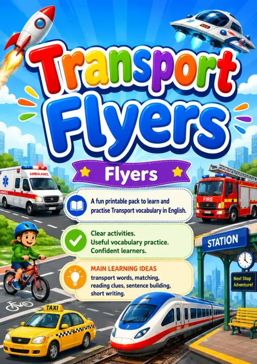 Transport Flyers Vocabulary Worksheet Pack