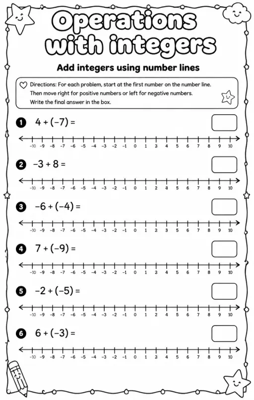 Add integers using number lines