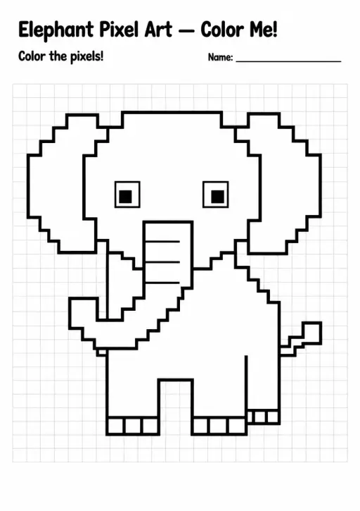 Elephant Pixel Art Coloring Page