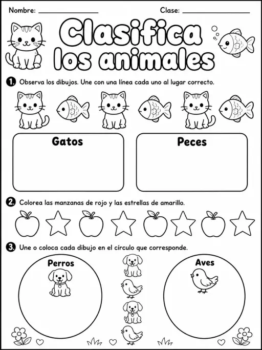 Kindergarten - clasificación, colores y tamaños - Paquete de fichas - Conjunto 2