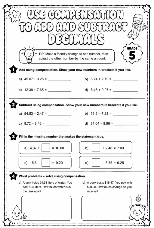 Use compensation to add and subtract decimals