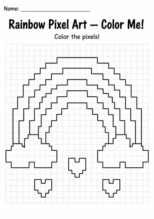 Rainbow Pixel Art Coloring Page