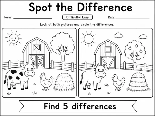 Spot the Difference Worksheet Pack