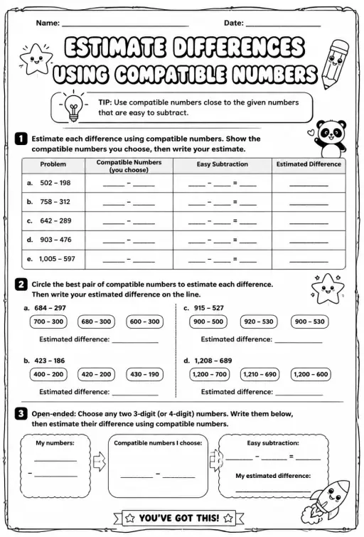 Estimate differences using compatible numbers