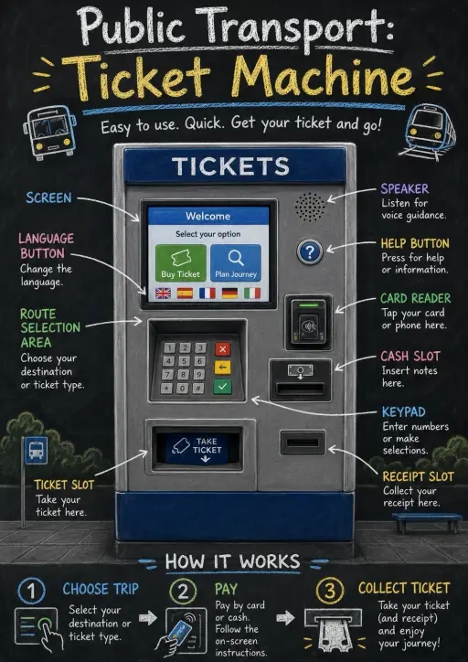 Public Transport: Ticket Machine Infographic