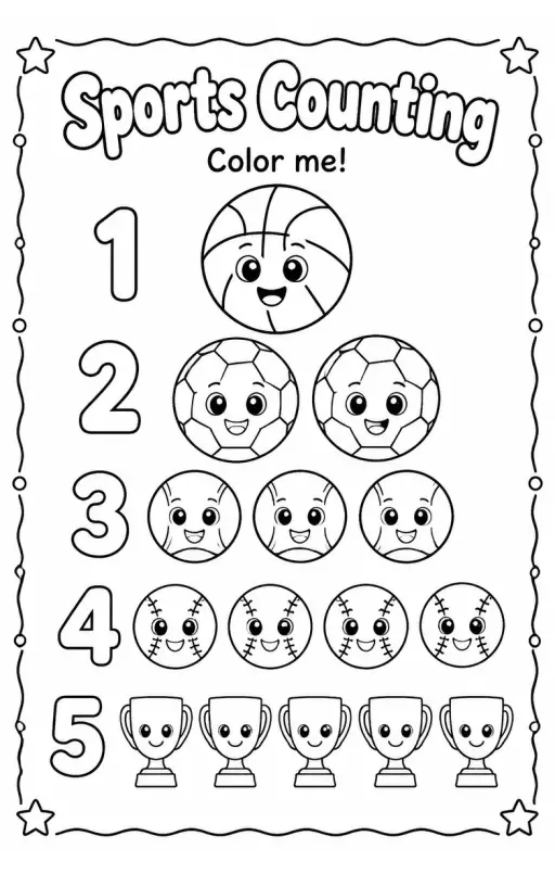 Sports Counting Coloring Page