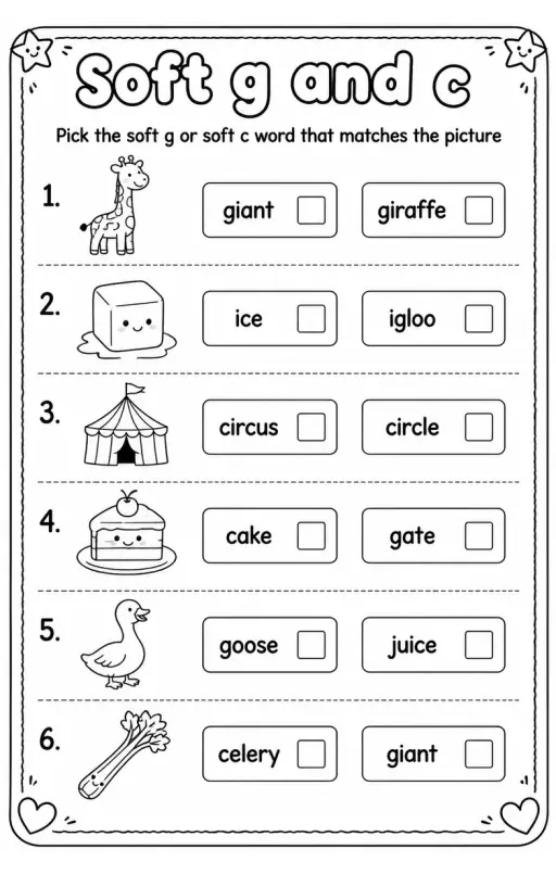 Pick the soft g or soft c word that matches the picture