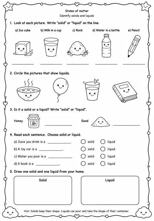 Identify solids and liquids