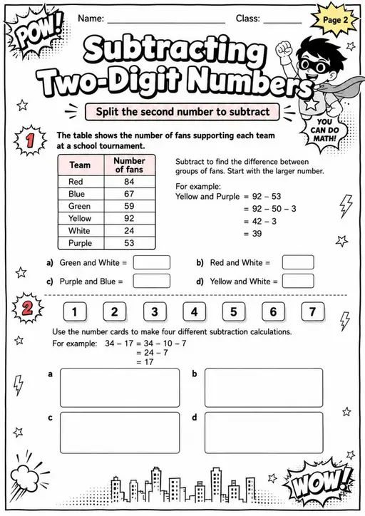 Subtracting Two-Digit Numbers - Grade 3 Math Worksheet - grade 3 Graphs, tables, and data interpretation