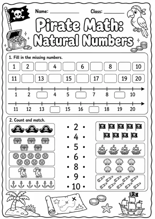 Pirate Math: Number Sequences Worksheet