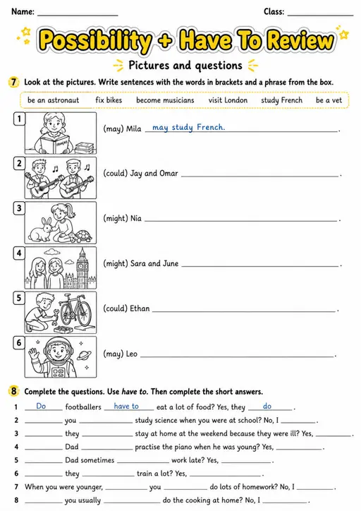 Possibility + Have To Review | Grade 5 Grammar Worksheet