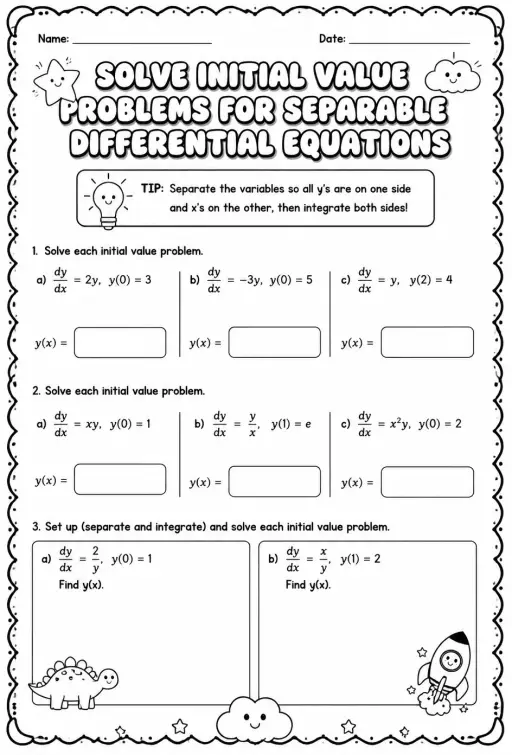 Solve initial value problems for separable differential equations