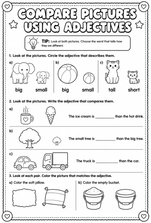 Compare pictures using adjectives