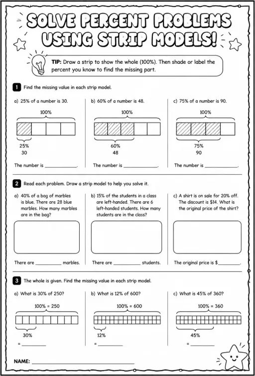 Solve percent problems using strip models