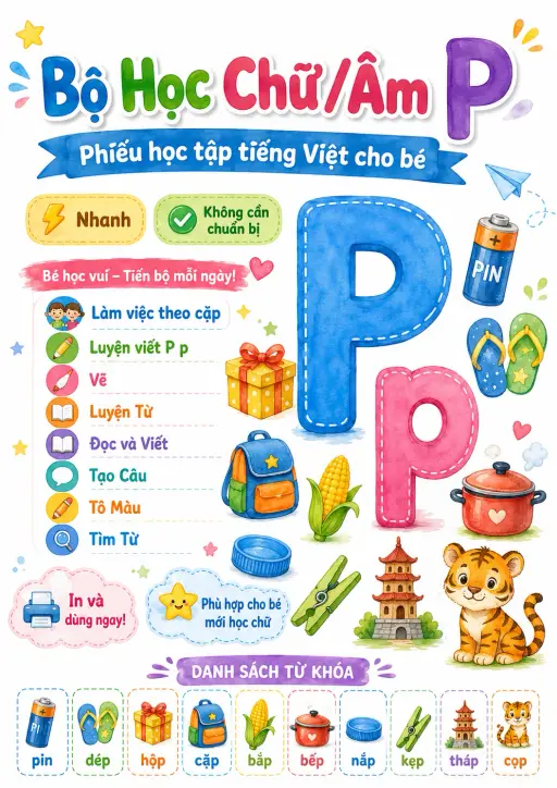 Vietnamese Letter P Phonics Worksheets Pack