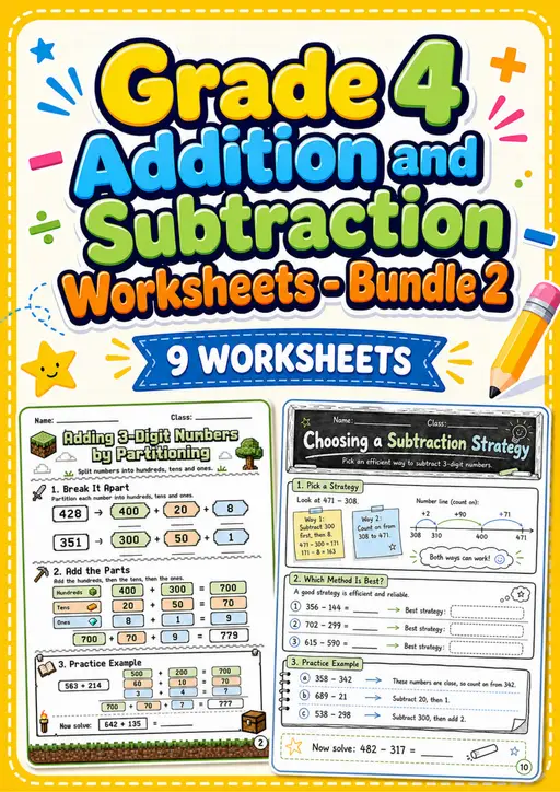 Grade 4 Addition and Subtraction Worksheets - Pack 2