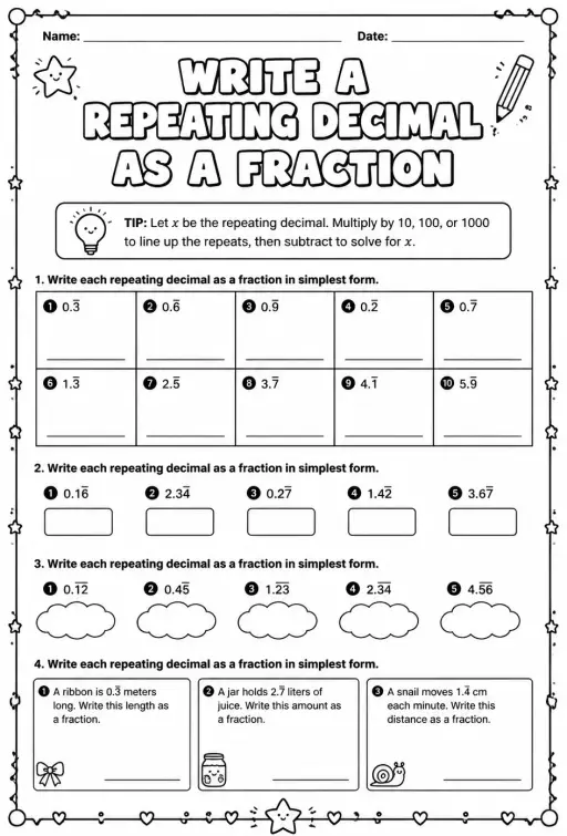Write a repeating decimal as a fraction