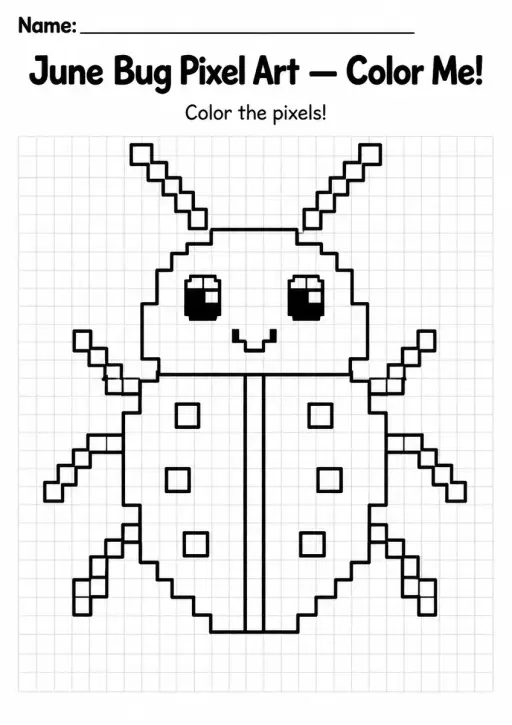 June Bug Pixel Art Coloring Page
