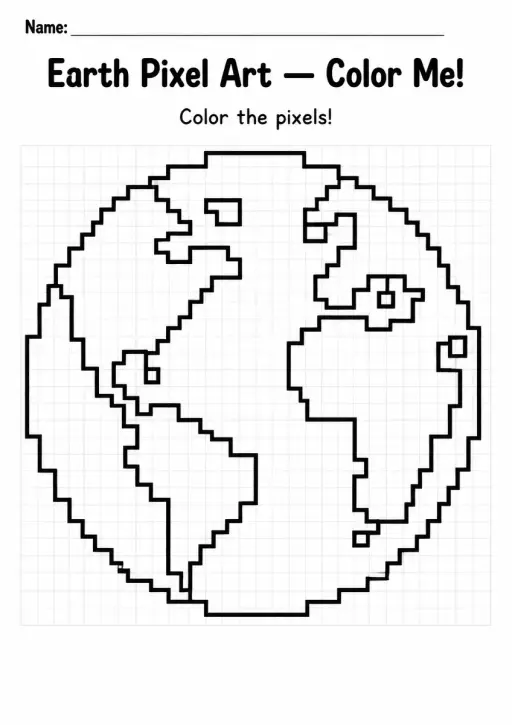 Earth Pixel Art Coloring Page