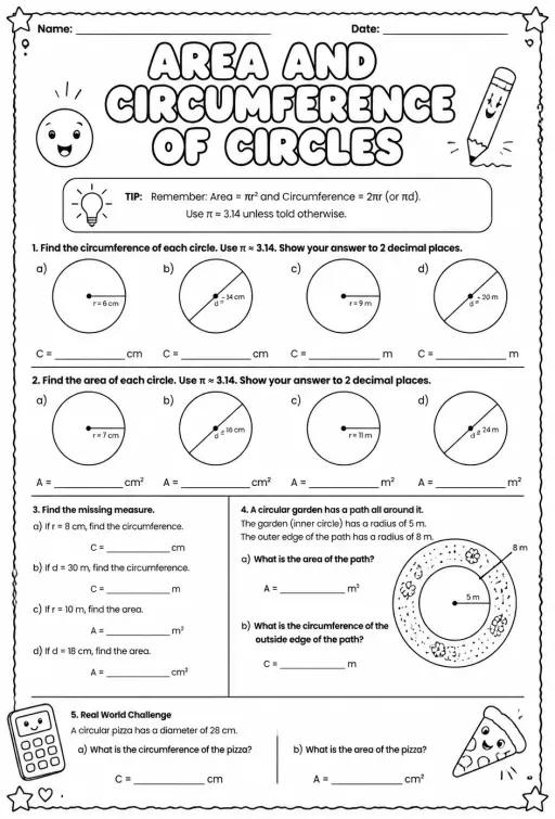 Area and circumference of circles