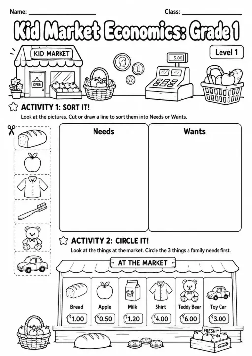 Market Economics: Needs and Wants Worksheet Pack