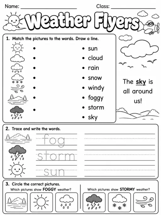 Weather Flyers Vocabulary Worksheet Pack