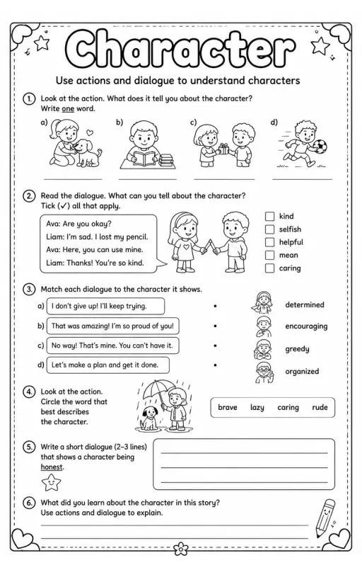Use actions and dialogue to understand characters