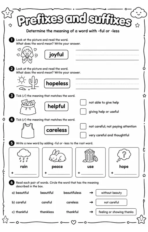 Determine the meaning of a word with -ful or -less