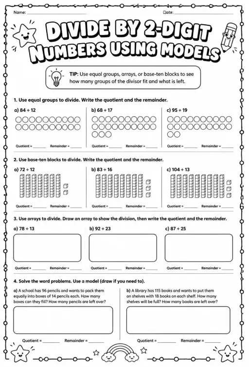 Divide by 2-digit numbers using models