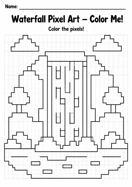 Waterfall Pixel Art Coloring Page